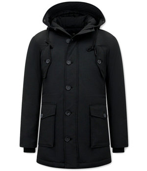 Tony Backer Padded Long Coat with Hood - 8202 - Black