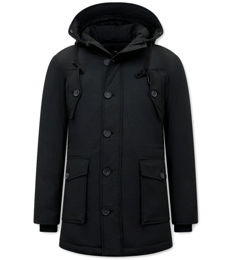 Tony Backer Padded Long Coat with Hood - 8202 - Black