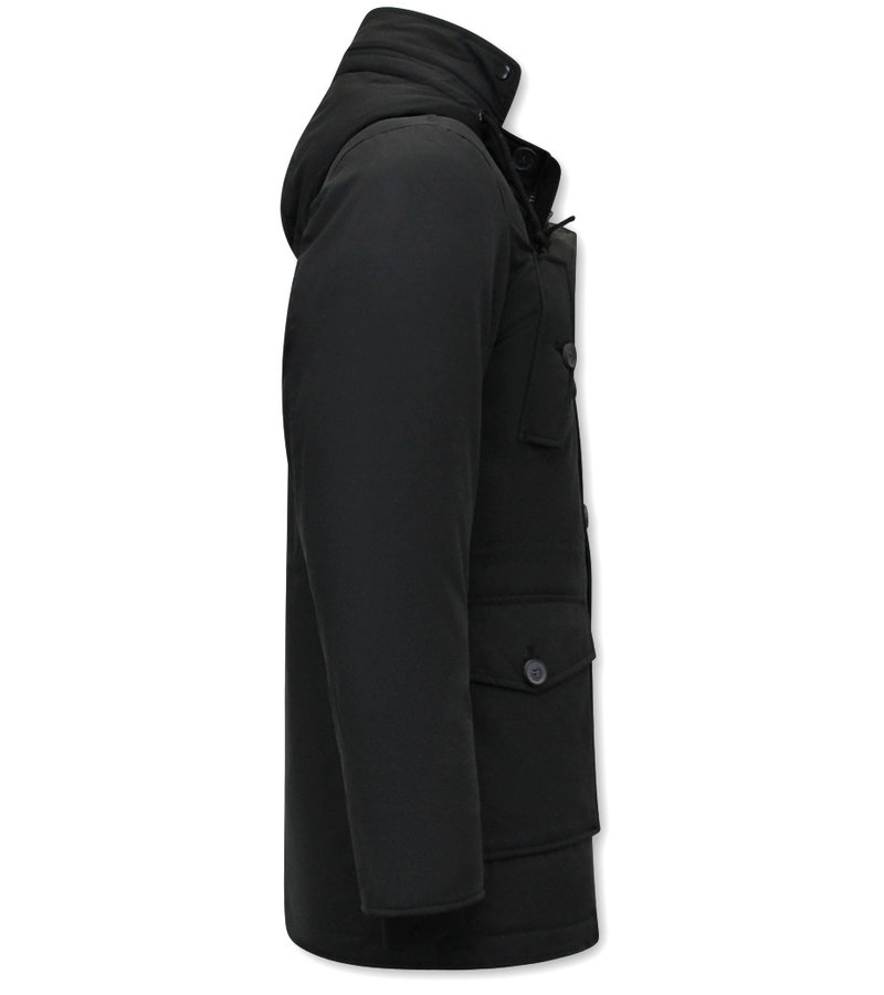 Tony Backer Padded Long Coat with Hood - 8202 - Black