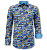 Gentile Bellini Men's Shirt with Car Print - 3112 - Blue