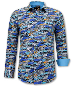 Gentile Bellini Men's Shirt with Car Print - 3112 - Blue