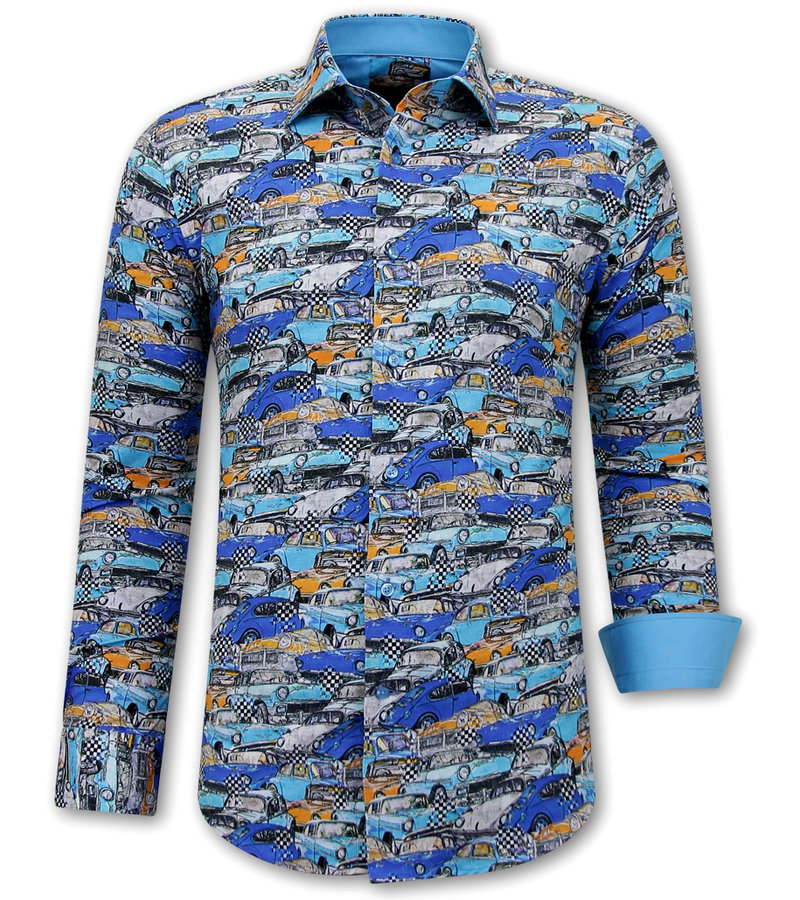 Gentile Bellini Men's Shirt with Car Print - 3112 - Blue