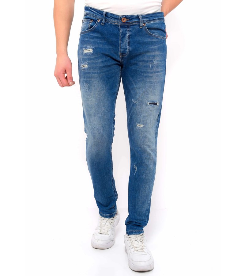 True Rise Jeans Men Slim Fit with Holes - DC-036 - Blue