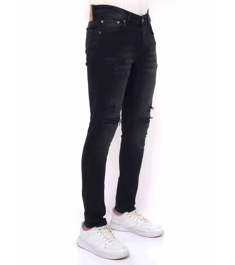 True Rise Ripped Jeans Mens Slim Fit - DC-049 - Black