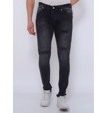 True Rise Jeans Ripped Men's Slim Fit Stretch  -DC-053 - Black