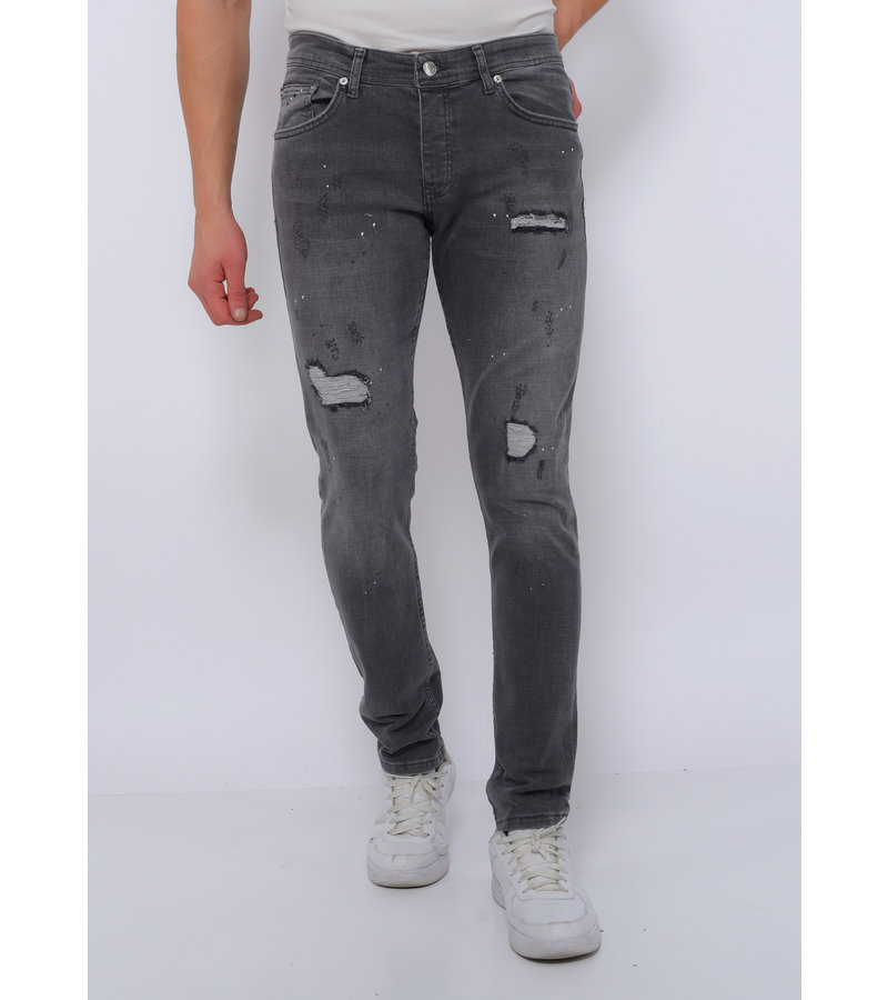 True Rise Slim Fit Jeans Men With Rips - DC-041 - Grey