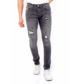 True Rise Slim Fit Jeans Men With Rips - DC-041 - Grey