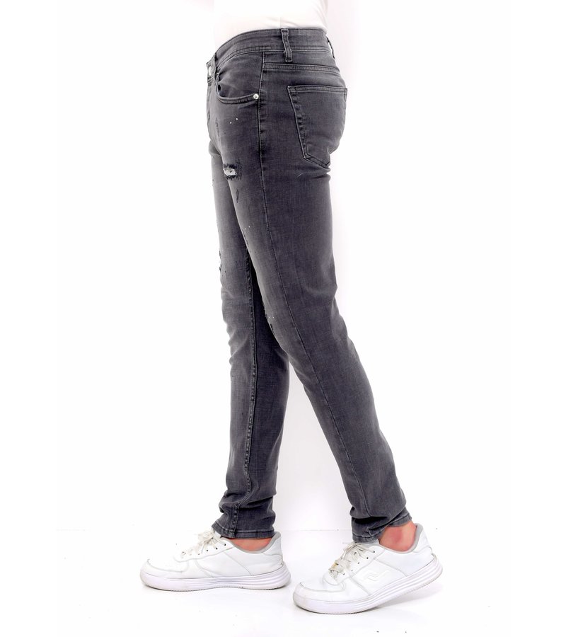 True Rise Slim Fit Jeans Men With Rips - DC-041 - Grey