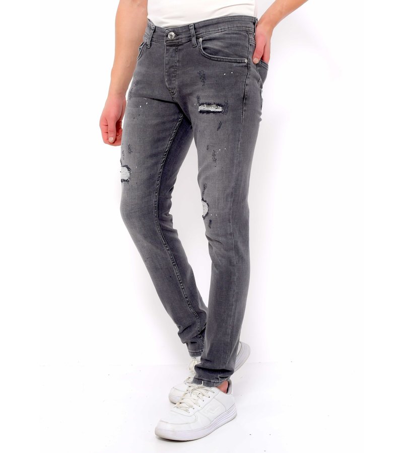 True Rise Slim Fit Jeans Men With Rips - DC-041 - Grey