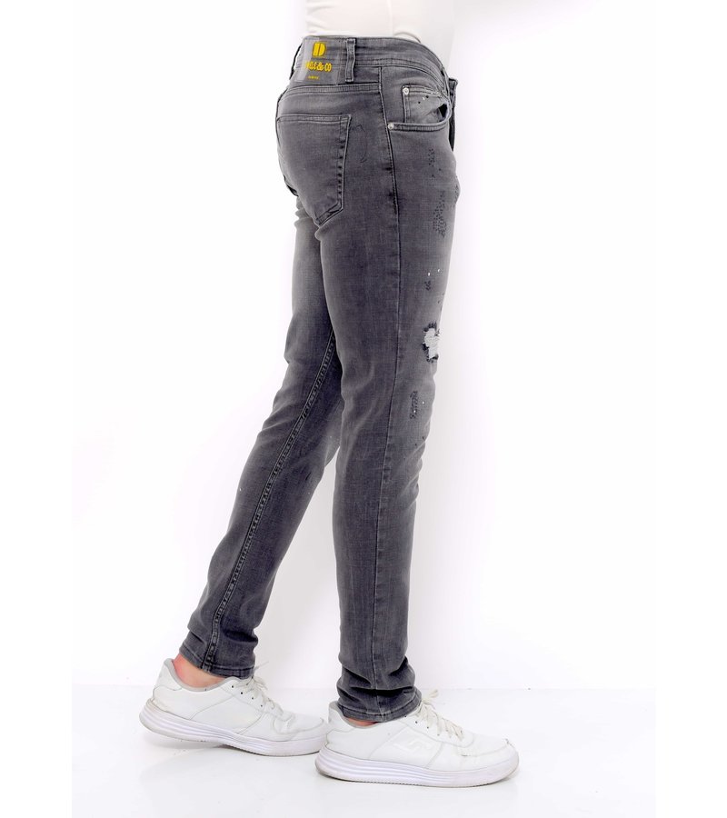 True Rise Slim Fit Jeans Men With Rips - DC-041 - Grey