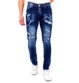 True Rise Mens Blue Slim Fit Jeans with Holes - DC-047