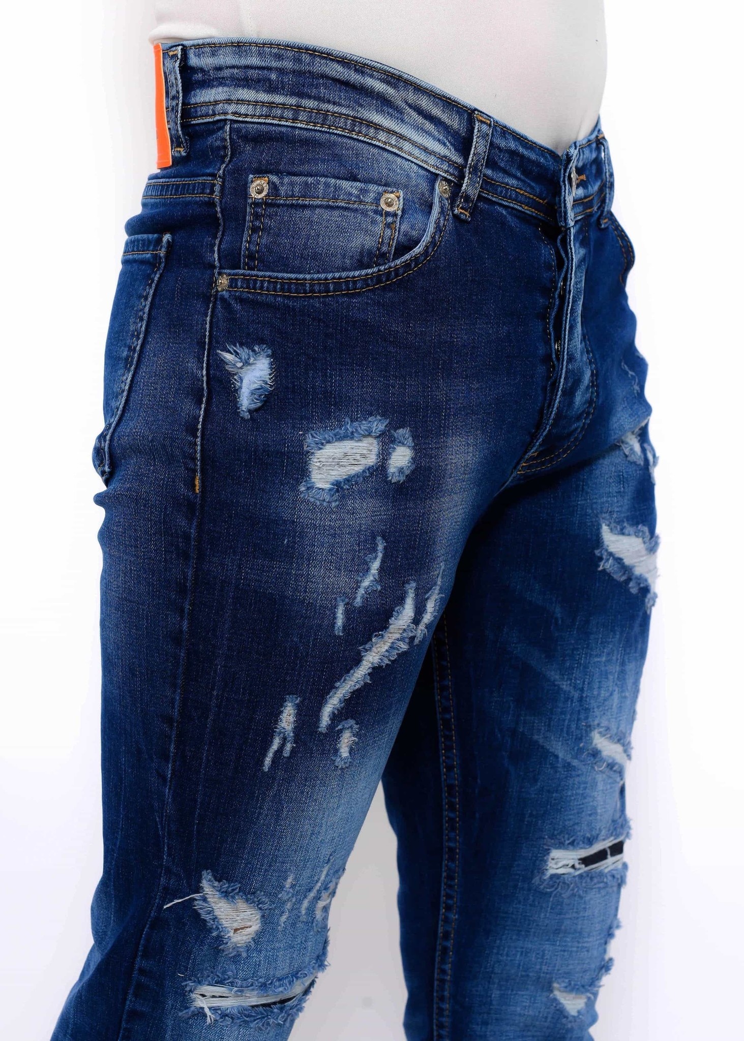 Mens Blue Slim Fit Jeans with Holes NEW Styleitaly.eu