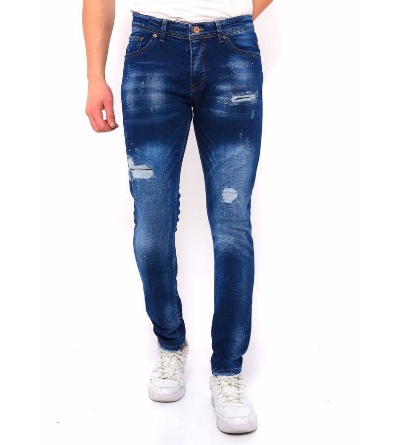 True Rise Blue Pants with Holes Men's Slim Fit - DC-043