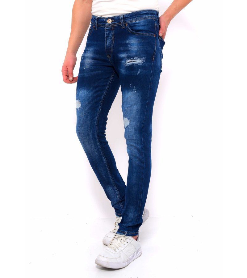 True Rise Blue Pants with Holes Men's Slim Fit - DC-043