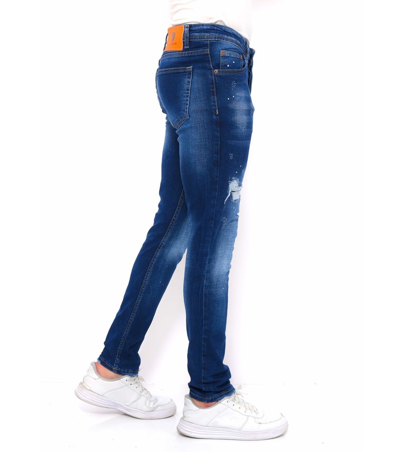 True Rise Blue Pants with Holes Men's Slim Fit - DC-043