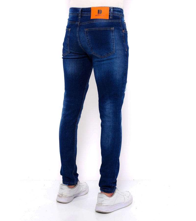 True Rise Blue Pants with Holes Men's Slim Fit - DC-043