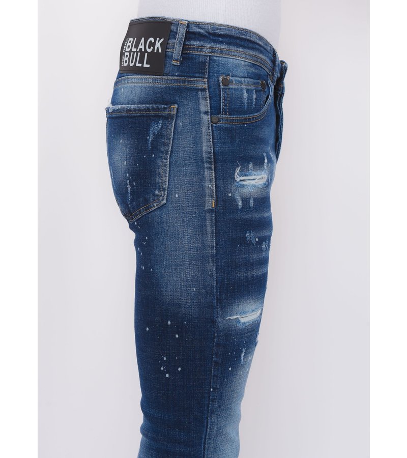 Local Fanatic Men's Paint Splatter Stonewashed Jeans Slim Fit - 1077 - Blue