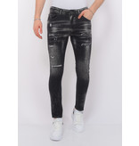 Local Fanatic Paint Splatter Destroy Jeans Stonewash Men Slim Fit - 1084 - Black