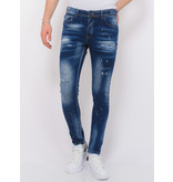 Local Fanatic Designer Jeans With Paint Splatter Man Slim Fit -1072- Blue