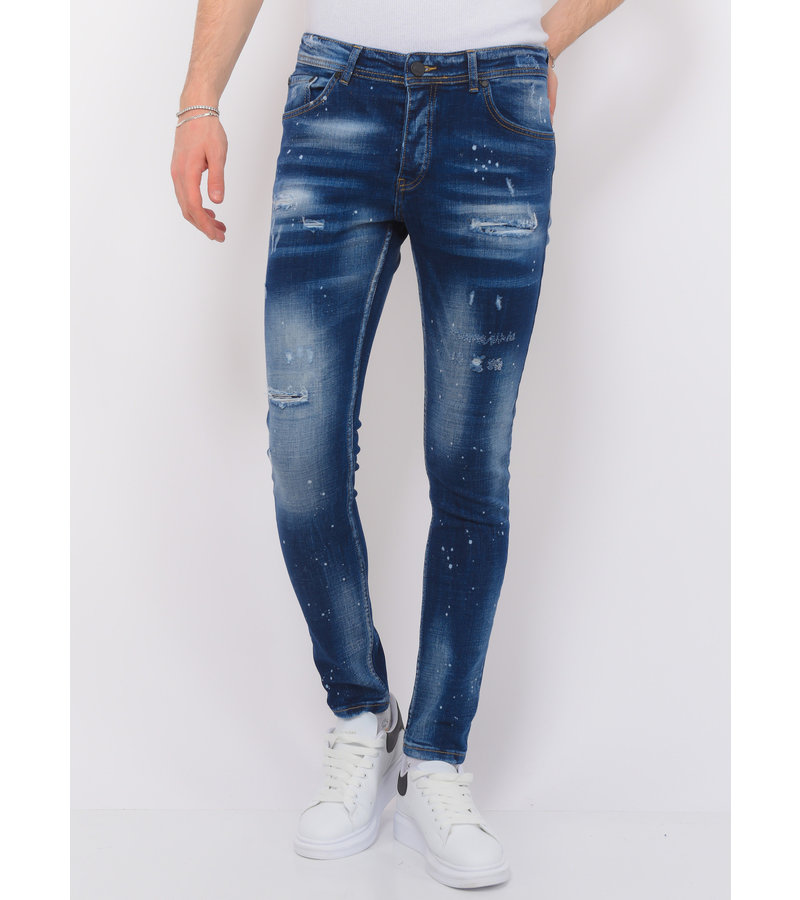 Local Fanatic Designer Jeans With Paint Splatter Man Slim Fit -1072- Blue