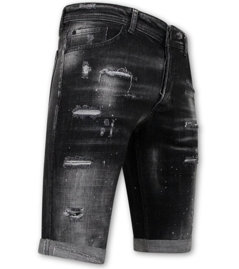 Local Fanatic Paint Splatter Destroy Shorts Stonewash Men - Slim Fit -1084- Black