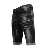 Local Fanatic Paint Splatter Destroy Shorts Stonewash Men - Slim Fit -1084- Black
