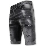 Local Fanatic Distressed Short Stonewash Men - Slim Fit -1087- Black