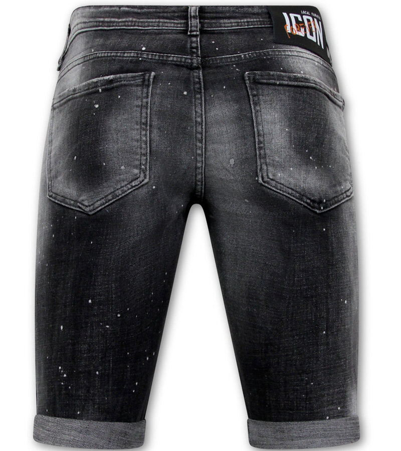 Local Fanatic Distressed Short Stonewash Men - Slim Fit -1087- Black