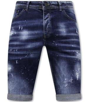 Local Fanatic Men's Paint Splatter Stonewashed Short - Slim Fit -1077- Blue