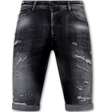 Local Fanatic Destroyed Shorts with Paint Splatter Men  Slim Fit -1086- Black