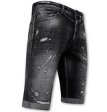 Local Fanatic Destroyed Shorts with Paint Splatter Men  Slim Fit -1086- Black