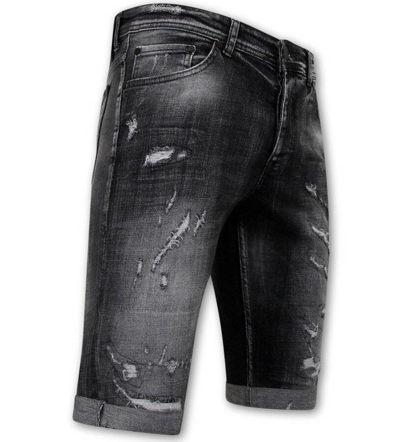 Local Fanatic Destroyed Shorts with Paint Splatter Men  Slim Fit -1086- Black