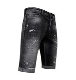 Local Fanatic Destroyed Shorts with Paint Splatter Men  Slim Fit -1086- Black