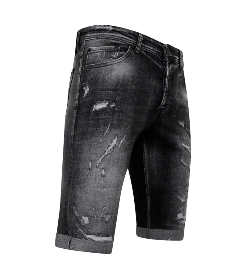 Local Fanatic Destroyed Shorts with Paint Splatter Men  Slim Fit -1086- Black