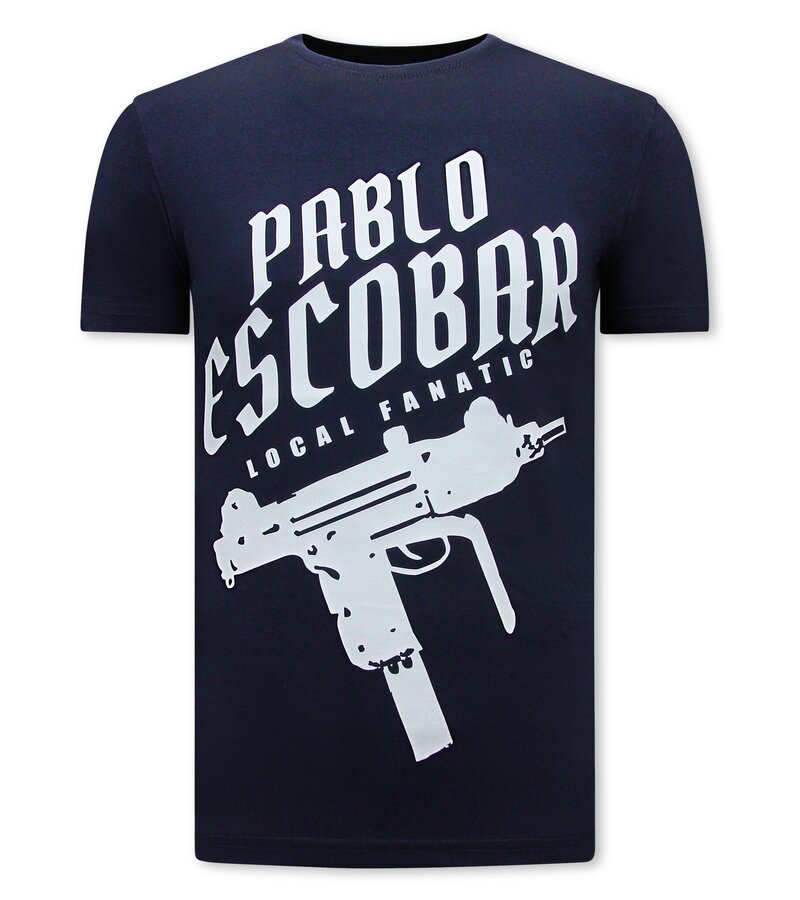 Local Fanatic Pablo Escobar Uzi Print Men's T-shirt - Navy