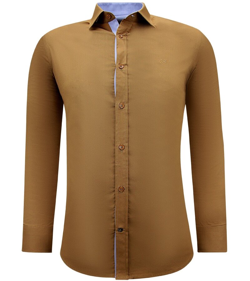 Gentile Bellini Men's Business Blouse Long Sleeves Slim Fit Shirt - Brown