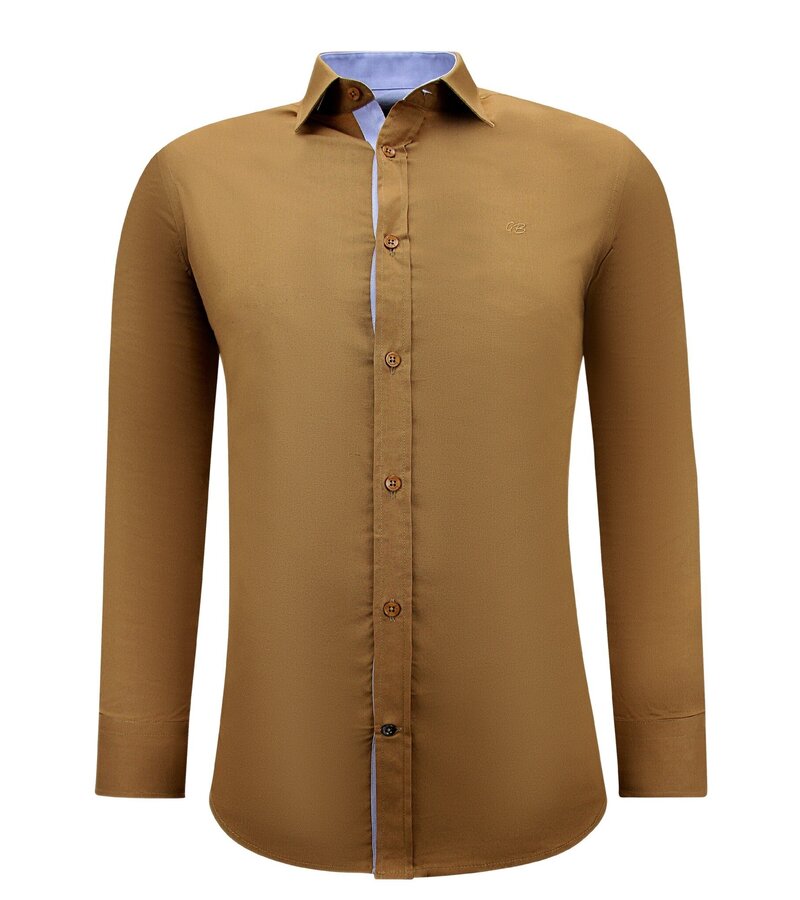 Gentile Bellini Men's Business Blouse Long Sleeves Slim Fit Shirt - Brown