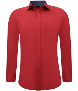 Gentile Bellini Men's Cotton Business Shirt - Slim Fit Blouse Stretch - Red