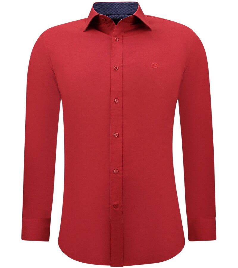 Gentile Bellini Men's Cotton Business Shirt - Slim Fit Blouse Stretch - Red