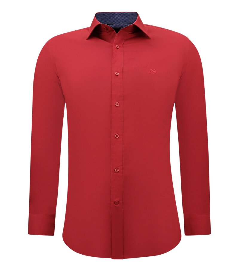 Gentile Bellini Men's Cotton Business Shirt - Slim Fit Blouse Stretch - Red