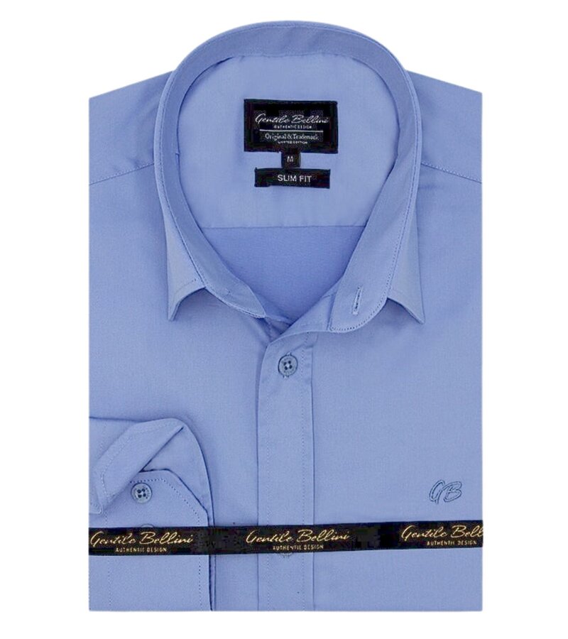 Gentile Bellini Business Stylish Satin Mens Longsleeve Shirt - Blue