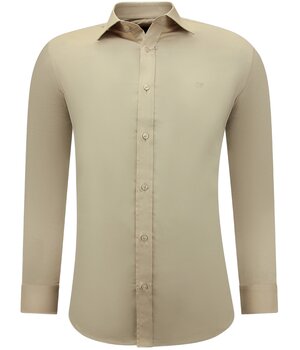 Gentile Bellini Slim Fit Long Sleeved Mens Satin Shirt - Beige