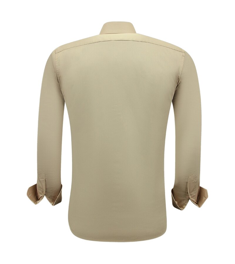 Gentile Bellini Slim Fit Long Sleeved Mens Satin Shirt - Beige