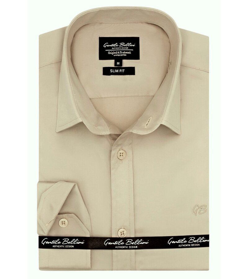 Gentile Bellini Slim Fit Long Sleeved Mens Satin Shirt - Beige