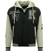 Enos Men's Oversized Hooded College Jackets - 8630 - Black