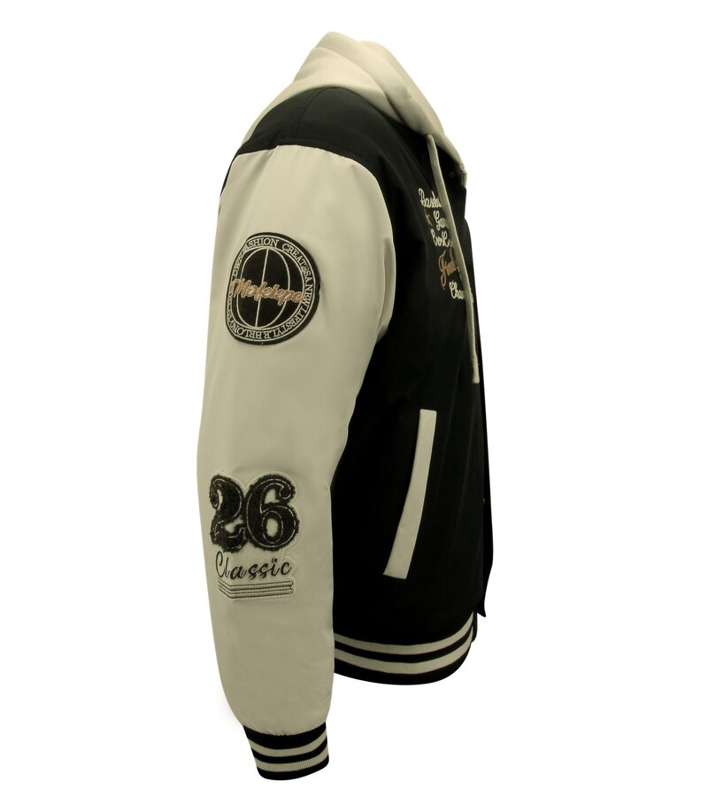 Enos Oversized Classic Hooded Baseball Jacket - 8632 - Black