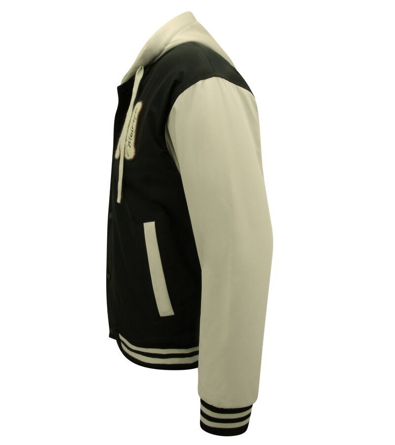 Enos Oversized Classic Hooded Baseball Jacket - 8632 - Black
