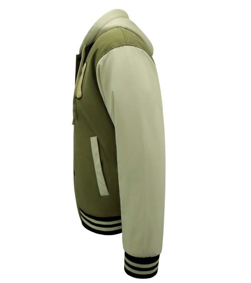 Enos Classic Hooded Oversized Baseball Jacket - 8632 - Green
