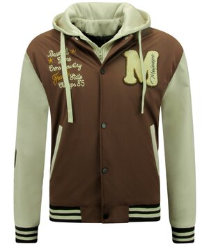 Enos Hooded Oversized Baseball Jacket - 8632 - Brown