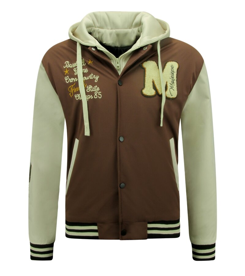 Enos Hooded Oversized Baseball Jacket - 8632 - Brown